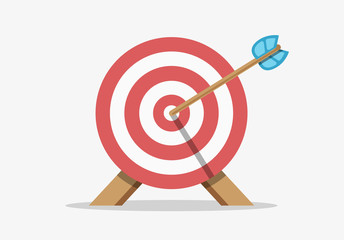 Target with arrow, standing on a tripod. Goal achieve concept. Vector illustration isolated on white background