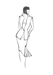 Black and white fashion model silhouette isolated on white background