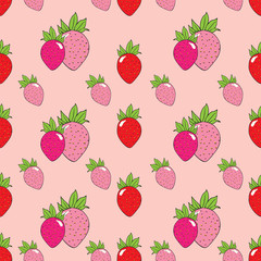 Fototapeta na wymiar Seamless vector pattern design with strawberries on pink background