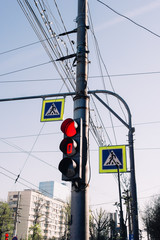 The traffic lights and street signs