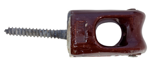 Vintage ceramic electrical line insulator. Isolated.