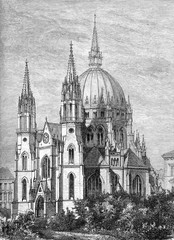 Maria vom Siege (Mary of the Victory) catholic Church in Vienna is a dark brick building with a very large central cupola by Friedrich Schmidt in Neo-Gothic style and built in the years 1868 - 1875