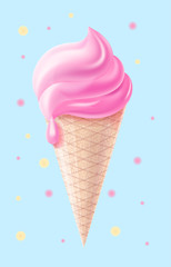 3d pink ice cream vector blue