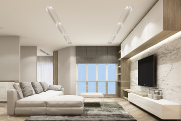 Living area modern contemporary style. 3d rendering