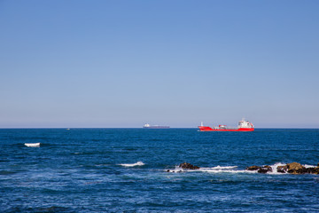 Scene on the ocean horizon at the coast of Porto, Portugal