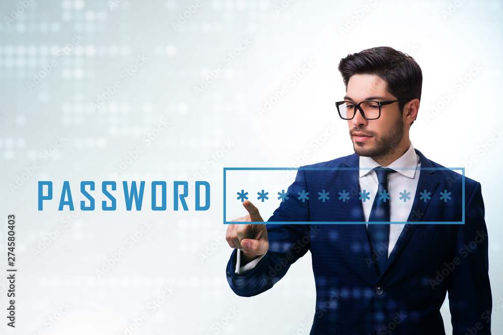 Aufkleber man in digital security concept pressing button