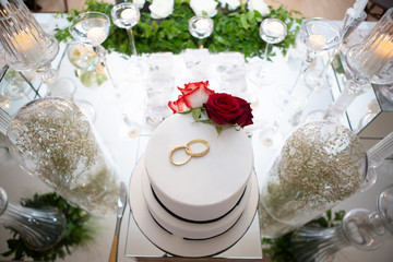 wedding cake on the bride's desk