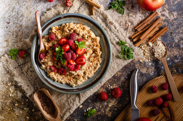 Homemade porridge with forest berries