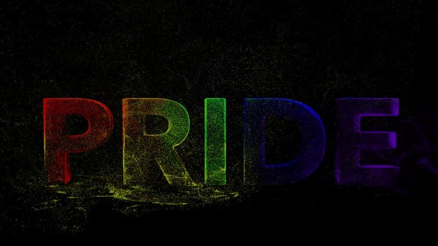 Colorful PRIDE Text formed by particles and dust vibrant holy holi festival aesthetic motion graphics color explosion on ALPHA