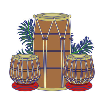Indian tabla drums with leaves blue lines