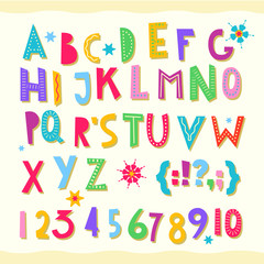 Children s font. Funny kid cartoon letters for school, kindergarten.
