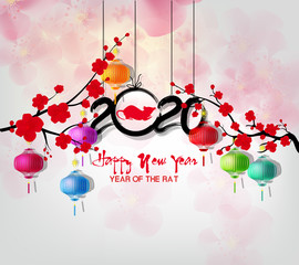 Happy Chinese New Year 2020 year of the rat,Chinese characters mean Happy New Year, wealthy. lunar new year 2020.