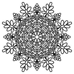 Fototapeta premium Black outline flower mandala. Vintage decorative element. Ornamental round doodle flower isolated on white background. Geometric circle element. Vector illustration.