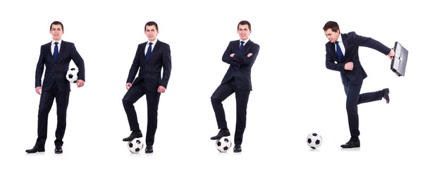 Man with football isolated on white