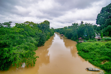 Water pollution caused by mud from logging activities in river  at Malaysia