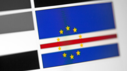 Cape Verde national flag of country. Cape Verde flag on the display, a digital moire effect.