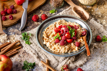 Homemade porridge with forest berries