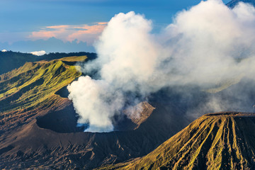 Active volcano in Bromo Tengger Semeru National Park in Indonesia