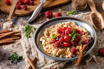 Homemade porridge with forest berries