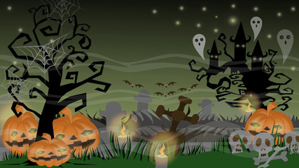 halloween background with pumpkins and bats