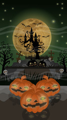 halloween background with pumpkins and moon