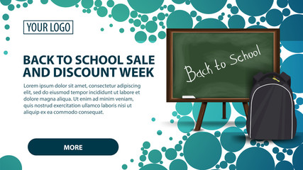 Back to school sale and discount week, banner with school Board and school backpack