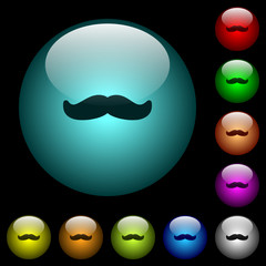 Mustache icons in color illuminated glass buttons