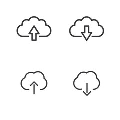 Set of cloud storage upload and download icon with outline design