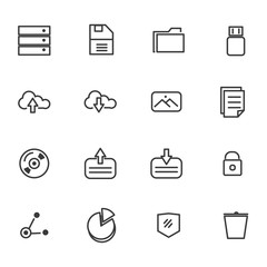 Set of storage and file related icon such as save icon, folder icon, disk ico