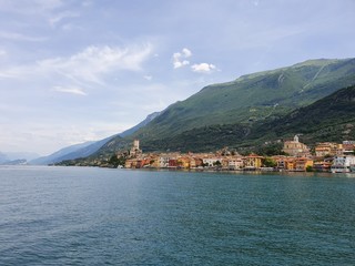 Naklejka na ściany i meble Town of Malcesine on Lago di Garda skyline view, Veneto region of Italy