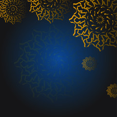 gold mandala om navy blue background vector template, beautiful and elegant with gradient colors, eps 10.
