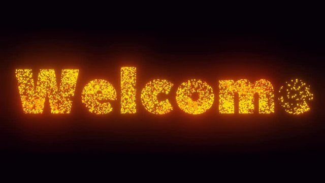 Welcome Text On Black Background, 3 Fonts Versions Flying Sparks, Particles Looping 2D Animation