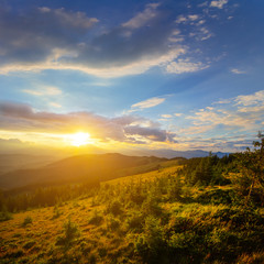 beautiful mountain valley at the dramatic sunset