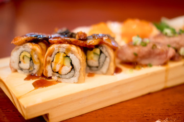 Salmon sushi rolls set