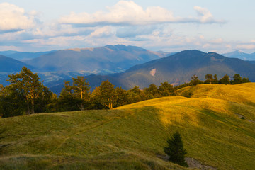 green mountain ridge landscape at the evening