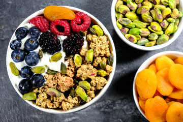 Breakfast Bowl of Cereals Yogurt and Fruit