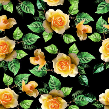 Seamless rose flower pattern with leaf design © DNZ CreativeDesign