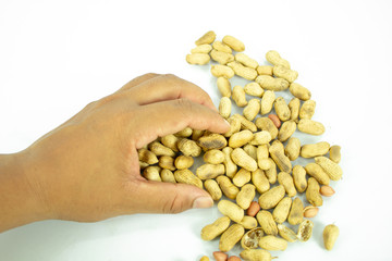 nut in hand isolated on white background