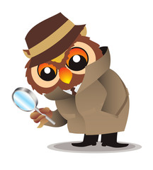 detective owl with magnifier seeing something on floor vector illustration