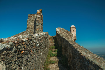 Pathway with stairs on top of wall going to watchtower at the Marvao Castle
