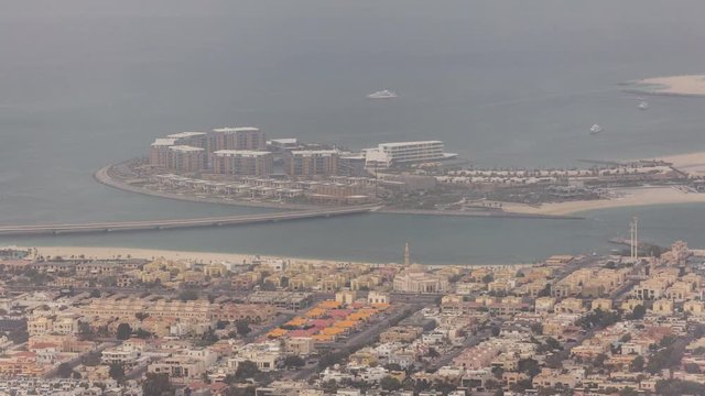 Aerial view of Dubai man made Daria Island, Dubai, United Arab Emirates. Morning view after sunrise from viewpoint