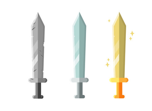 Collection of decoration weapon for games. Set of medieval cartoon swords.