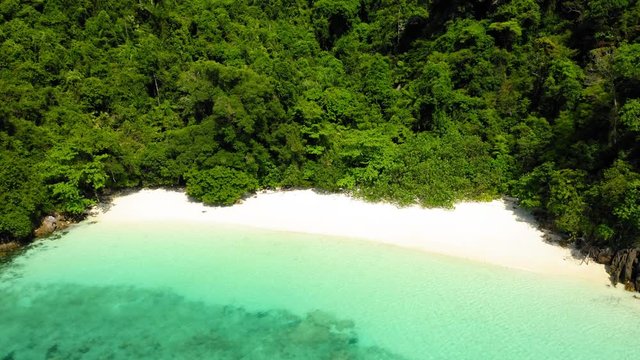 Aerial view from a drone of beautiful Nyaung Oo Phee island on sunny day in Myanmar