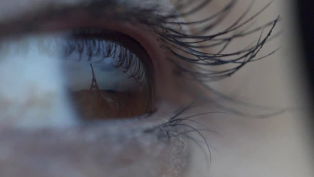 reflection of eiffel tower on girls eyes in Paris France