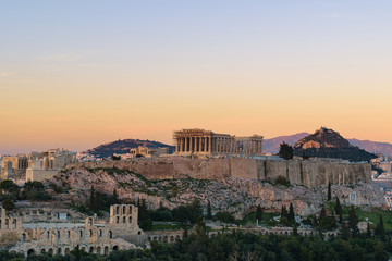 Fototapeta premium Parthenon temple view from Filopappos, Acropolis Athens