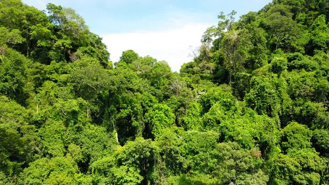 Aerial view from a drone of beautiful Nyaung Oo Phee island on sunny day in Myanmar