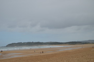 Wide And Long Somo Beach In The Bay In Front Of Santander. August 24, 2013. Santander, Cantabria. Vacation Nature Street Photography.