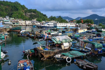 View of Hong Kong typhoon shelter in Lei Yue Mun