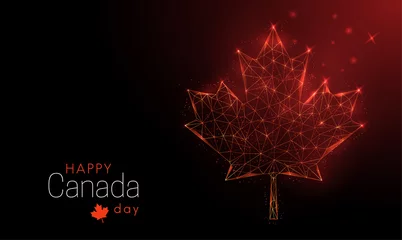 Fotobehang Happy Canada Day template. Low poly maple leaf. © Елена Бутусова