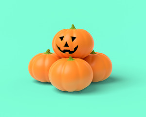 Orange pumpkin on an blue background. 3D-rendering.